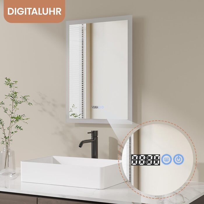 Дзеркало для ванної кімнати AQUABATOS з підсвічуванням 100x70 см LED, антизапар, сенсорне керування, 3 кольори світла, регулювання яскравості