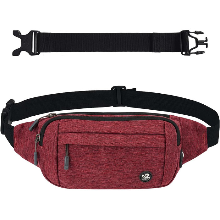 WATERFLY Поясна сумка на пояс для чоловіків та жінок: спортивна сумка на талію, поясна фанка, для подорожей, прогулянок з собакою, активного відпочинку (Тьмяно-червоний)