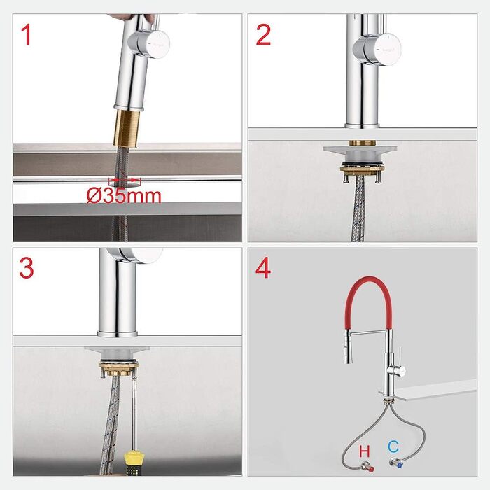 Кухонний змішувач Ibergrif з душем, гнучкий вилив, червоний