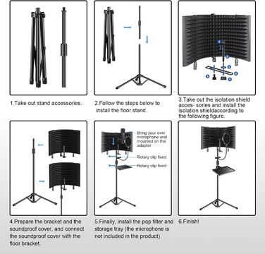 Акустичний ізоляційний екран для мікрофона AOKEO Ao-504 з поп-фільтром та кріпленням, шумопоглинальний захисний щит