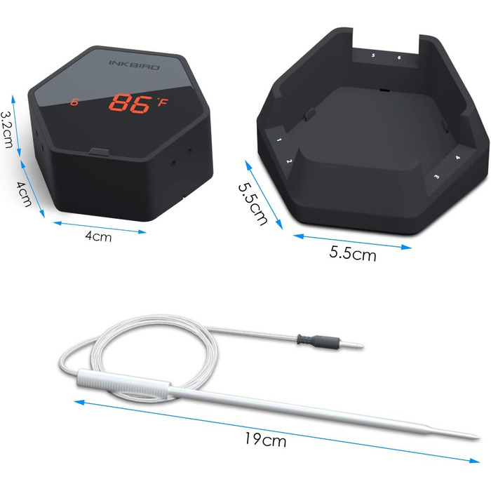 Bluetooth термометр Inkbird IBT-6XS з 6 датчиками, магнітний, для грилю, барбекю, коптильні, кухні, сумісний з iPhone та Android, чорний