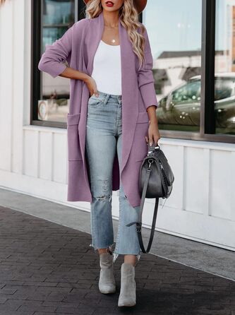 Жіночий кардиган з відкритим спереду, довгим рукавом та декоративними елементами, однотонний, фіолетовий (S)
