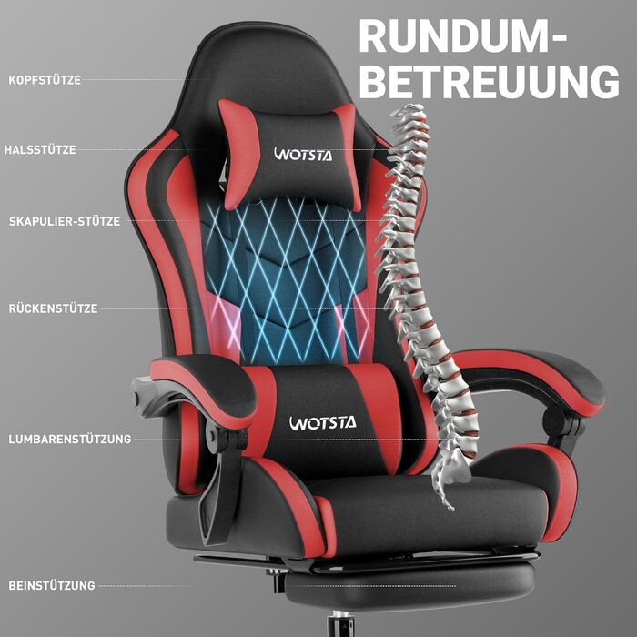 Геймерське крісло Ergonormic з підставкою для ніг та підтримкою попереку, чорно-червоне
