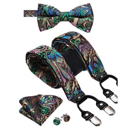 Чоловіча краватка Dubulle з квітковим візерунком Paisley, шовкова краватка для чоловіків, смугаста, комплект краватки та нагрудного хустинки для весілля, бізнесу (A Multi Green)