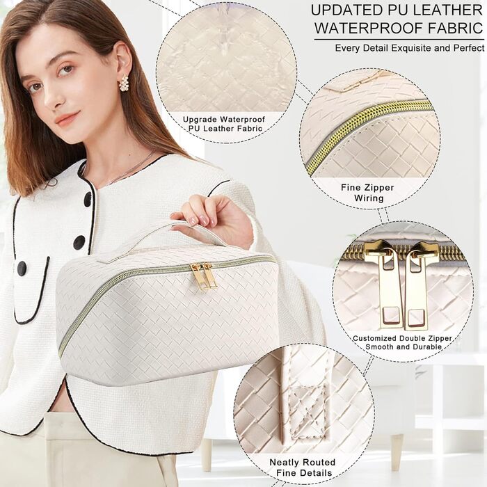 Косметичка для подорожей жіноча з великим відділенням, водонепроникна, з перегородками, органайзер (кремовий персиковий, чорний)