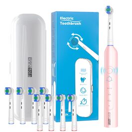 Електрична зубна щітка Rotierende для дорослих з 8 насадками, 3 режимами чищення, акумулятором на 50 днів та Smart-таймером 2 хв - Чорна (Рожева)