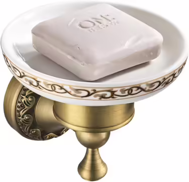 CASEWIND Soap Dish Antique, Vintage Wall Soap Holder, Retro Brass Ceramic Soap Shelf with Drill Wall Mounting Nostalgic for Shower