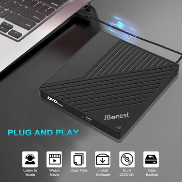 Зовнішній CD/DVD привід USB 3.0 Type-C з картридером SD/TF, портативний RW-записувач для ноутбука, ПК, MacBook (Windows, macOS, Linux) — Чорний