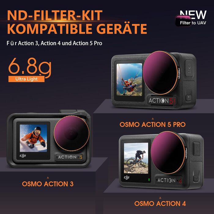 Набір фільтрів ND/CPL для DJI Osmo Action 5 Pro: CPL, ND8, ND16, ND32 (сумісний з Osmo Action 4/3)
