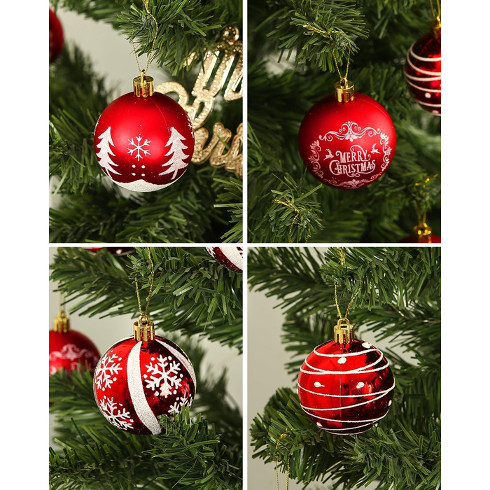 Кульки для ялинки з пластику червоно-білі, 16 шт. - прикраси для ялинки, різдвяний декор