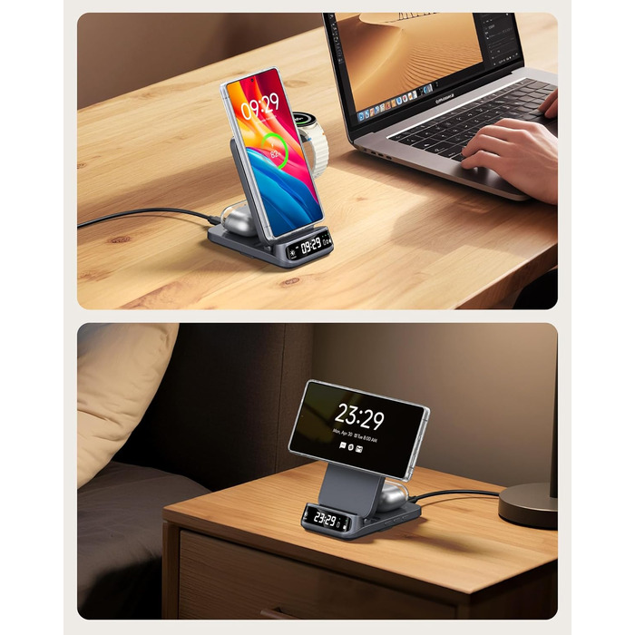 Зарядна станція SwanScout магнітна 3-в-1 для Samsung Galaxy S25 Ultra/S24/Z Flip 7/Z Fold 7, годинник Samsung Watch 8 Classic/8/Ultra/7, навушники Galaxy Buds 3, SwanScout 708SM