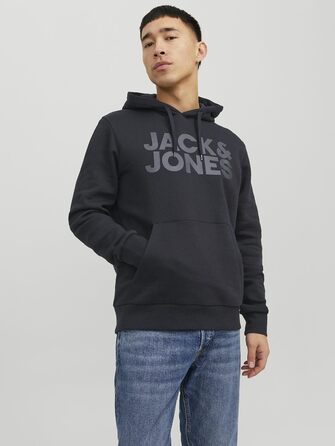 Чоловічий худі Jack & Jones Regular Fit JJEADRIAN з принтом, чорний