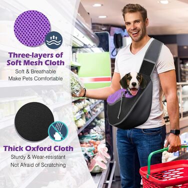Переноска для собак Pawaboo з кишенею для дотику, регульована переноска для собак, сумка-переноска для домашніх тварин для прогулянок на відкритому повітрі - чорний (пурпурно-чорний, S)
