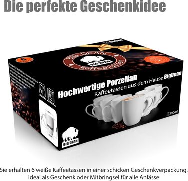 6 чашок для кави 300 мл з якісного порцеляну, білі - набір для розмальовування, в подарунковій коробці