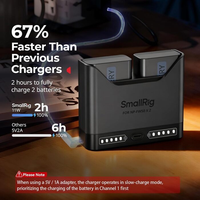Зарядний пристрій SMALLRIG NP-FW50 для Sony (2 слоти, USB-C, 11W) - A6000, A6100, A6300, A6400, ZV-E10, A7, A7S, A7R