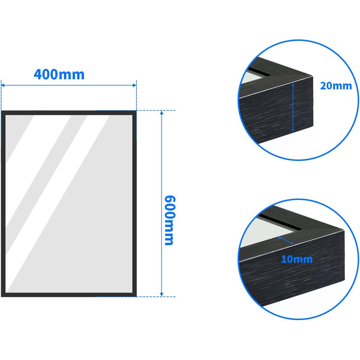 Дзеркало Boromal Spiegel чорне 40x60 см з металевим обрамленням для ванної, туалету, спальні
