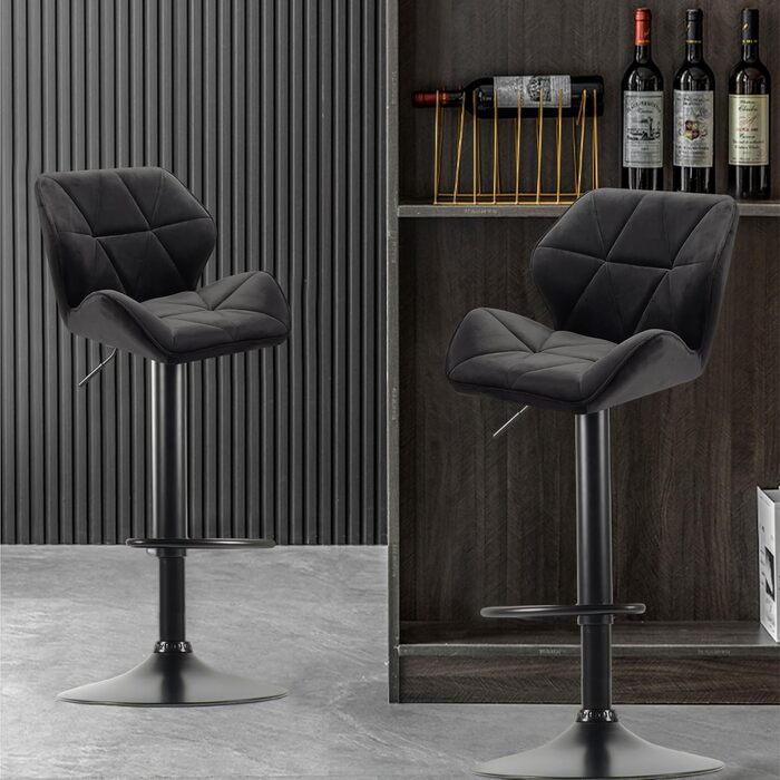 WangPangzi Adjustable Bar Stools 2-Pack with Backrest - Padded Leatherette & Steel Kitchen Bar Chairs with Footrest - for Counter Height, Kitchen, Hotel, Bar Use (Black)