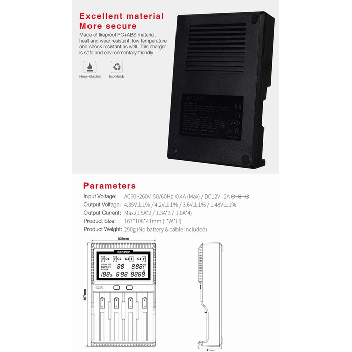 Зарядний пристрій LGIDTECH C4 MiBOXER для акумуляторів 18650 з автозарядкою та LCD дисплеєм (AA, AAA, C, 26650, 16340, 18500, 18350, 17670, RCR123, Li-ion, IMR, INR, ICR, NI-MH, NI-Cd, LiFePO4)