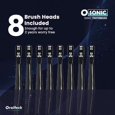 Звукова електрична зубна щітка OSONIC з 8 насадками, 5 режимів, відбілювання за 2 тижні, таймер 2 хв, IPX8, для дорослих та дітей, USB зарядка (біла)