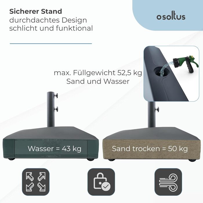 Osoltus umbrella stand 55 x 55cm on wheels, fillable, 43kg