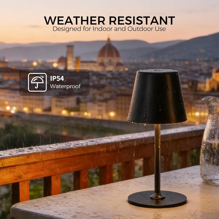 Світлодіодні настільні лампи бездротові 2 шт, димовані нічні лампи з сенсорним керуванням, акумуляторні, для приміщень та вулиці, 3 режими теплого світла, IP54 водонепроникні, металевий корпус, чорні