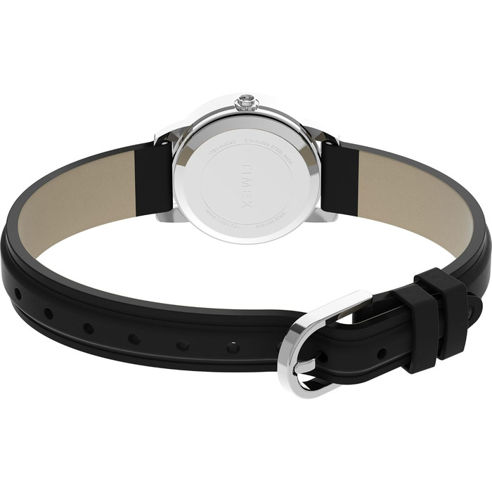 Жіночий наручний годинник Timex Easy Reader, 25 мм, зі сріблястим корпусом та чорним шкіряним ремінцем