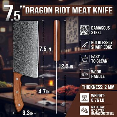 Японський ніж кухарський DRAGON RIOT з дамаської сталі (19 см) - професійний, з подарунковою коробкою