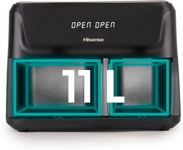 Фритюрниця повітряна Hisense HAF2700DCD, 2700 Вт, 11 л, 8 програм, антипригарне покриття, дисплей, енергоефективна, SyncServe, чорний, подвійний кошик