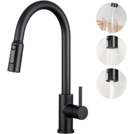 Кухонний змішувач CREA з висувною лійкою, 360° обертання, 3-х режимний, матовий чорний