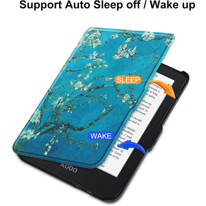 Чохол-книжка HGWALP для Tolino Shine 5/Shine Color/Shine 4 та Kobo Clara Colour/Clara BW/Clara 2E eReaders, преміум-якість, функція авто-сон/пробудження, квітковий дизайн (персиковий)