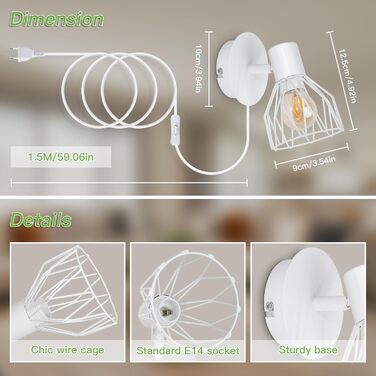LED настінний світильник Kimjo з акумулятором, диммування, таймер, E14, 2 шт. (білий)