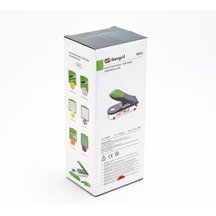 Ibergrif M521 – Мультифункціональний подрібнювач овочів 6-в-1, 1200 мл, чорно-зелений