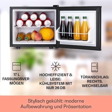 Міні-холодильник Klarstein для напоїв та догляду за шкірою, 17 л, чорний, 0-15°C, 3 режими охолодження, для дому, офісу, кемпінгу