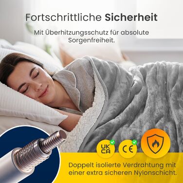 Електрична ковдра Cosi Home 180x130 см з керуванням, захистом від перегріву та 10 рівнями нагріву - Фліс та шерпа, сіра