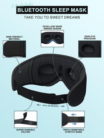Маска для сну з навушниками Bluetooth V5.4, 3D маска для сну, дихаюча, для жінок та чоловіків, з мікрофоном, бавовняна, для подорожей, сну, йоги, медитації (чорна)