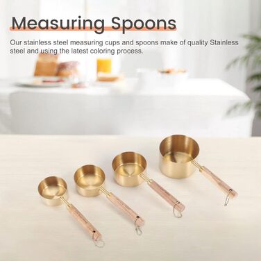 8-Piece Measuring Cup and Spoon Set with Fragrant Wooden Handles, Complete Set of Measuring Cups and Spoons