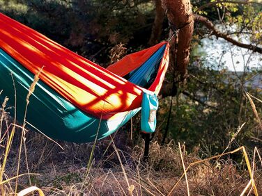 Ultralight Hammock including Carabiners & Heavy-Duty Straps (holds up to 220 kg, 275 x 140 cm) – ideal for camping, outdoor activities, trekking & as a travel hammock (Turquoise/Orange)