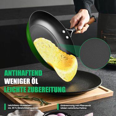 Чавунна сковорода YUTANN для індукції, газу, електроплити 20/24/28 см. Без PFOA/PFAS, з антипригарним покриттям