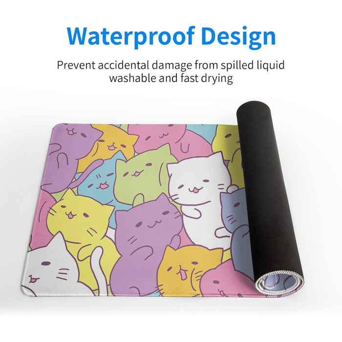 Японський килимок для миші з хвилями океану, великий ігровий килимок для миші в стилі аніме, подовжений килимок для столу Канагава, товщина 3 мм, антиковзаюча гумова основа, 80 x 30 см. (Милі котики)