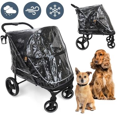 Візок для собак XL CHAMP – зручний та місткий, для великих собак, котів, з дощиковим чохлом, тримачем для напоїв та місцем для зберігання, вантажопідйомність до 50 кг, чорний