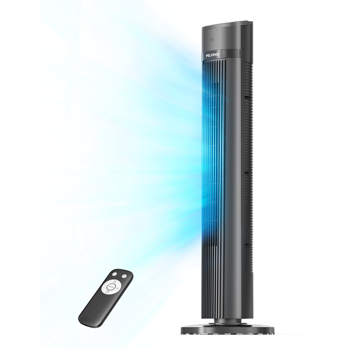 Турбовентилятор Pelonis Leiser 102 см з пультом дистанційного керування, 7 м/с, 90° осциляція, таймер 15 год, 3 швидкості, для охолодження