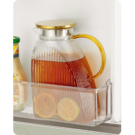 Baffect Carafe Glass with Lid, 1.8L/63oz Refrigerator Glass Carafe with Stainless Steel Lid, High Borosilicate Glass Carafe Pitcher for Hot or Cold Homemade Drinks
