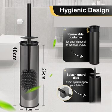 Підлогова щітка для унітазу DAZI, чорна матова, з 2 щітками для глибокого очищення, захист від бризок та засмічень