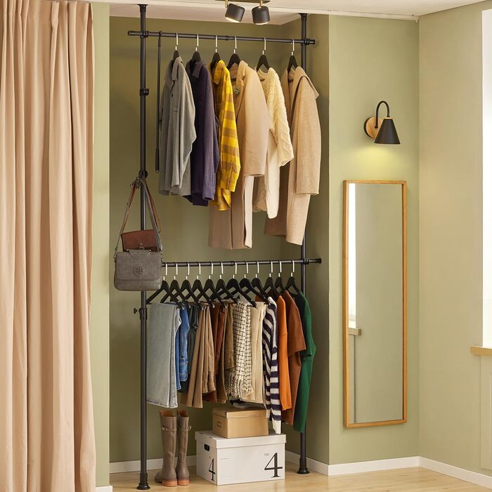SoBuy® FRG109 Telescopic Wardrobe System with 2 Clothes Rails Clothes Storage System Shelf System Clothes Rack (Black)