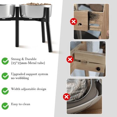 Підставка для мисок для собак SHAINFUN - 2 шт., чорна, для собак середніх та великих порід, регульована ширина, висота 28 см, 2-в-1