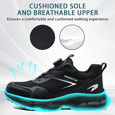 Черевики робочі чоловічі/жіночі S3 Explorer 3.0, легкі, дихаючі, зі сталевим підноском, швидкозастібання, чорні (40 EU)