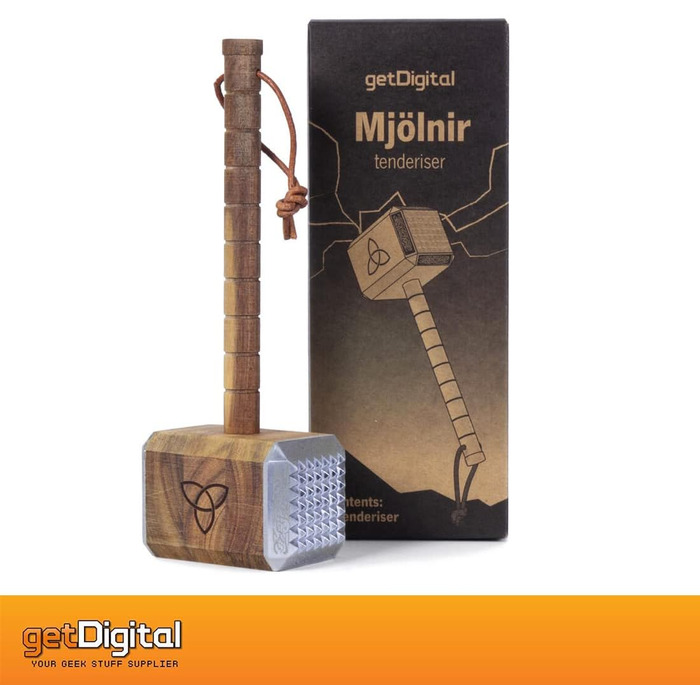 М'ясний молоток Thor Mjölnir getDigital з акації, алюмінієві насадки, руни