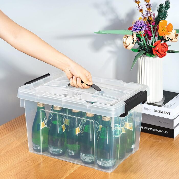 Cetomo Storage Boxes, Portable Plastic Boxes with Lids, Organizer Containers with Handles and Clips, Stackable, Nesting, for Home and Office, Transparent, 90L-3 Pack (20L*3)