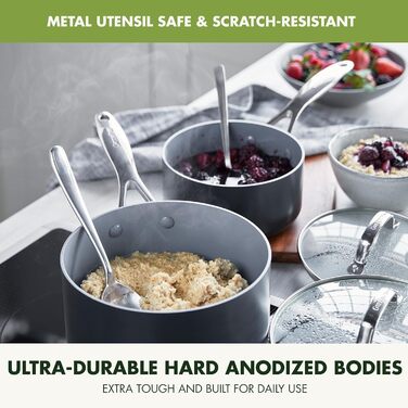 GreenPan Valencia Pro 16-Piece Cookware Set with Harteloxed, Healthy, Ceramic Non-Stick Coating, PFAS-Free, Induction, Dishwasher Safe, Oven Safe, Gray Cookware Set