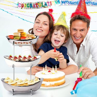 Керамічна фруктова ваза OdoVow на 3 яруси з металевим підставкою, для кухні, обіднього столу, вечірок та десертів